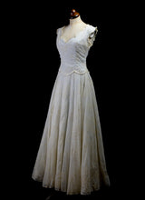Vintage 1950s Flocked Blue Gown