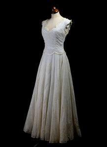 Vintage 1950s Flocked Blue Gown