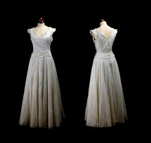 Vintage 1950s Flocked Blue Gown