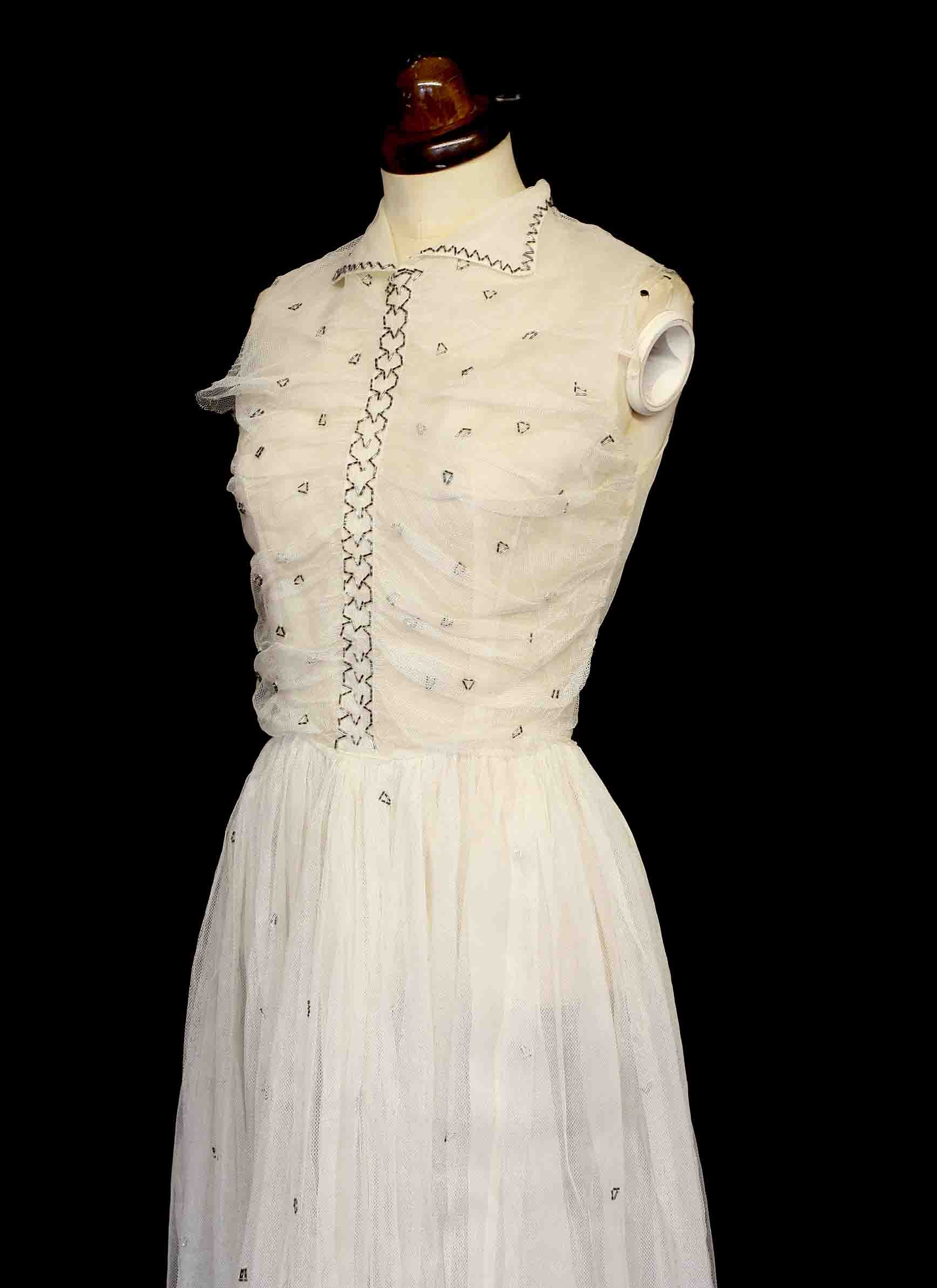 Vintage 1930s Silk Tulle Beaded Dress
