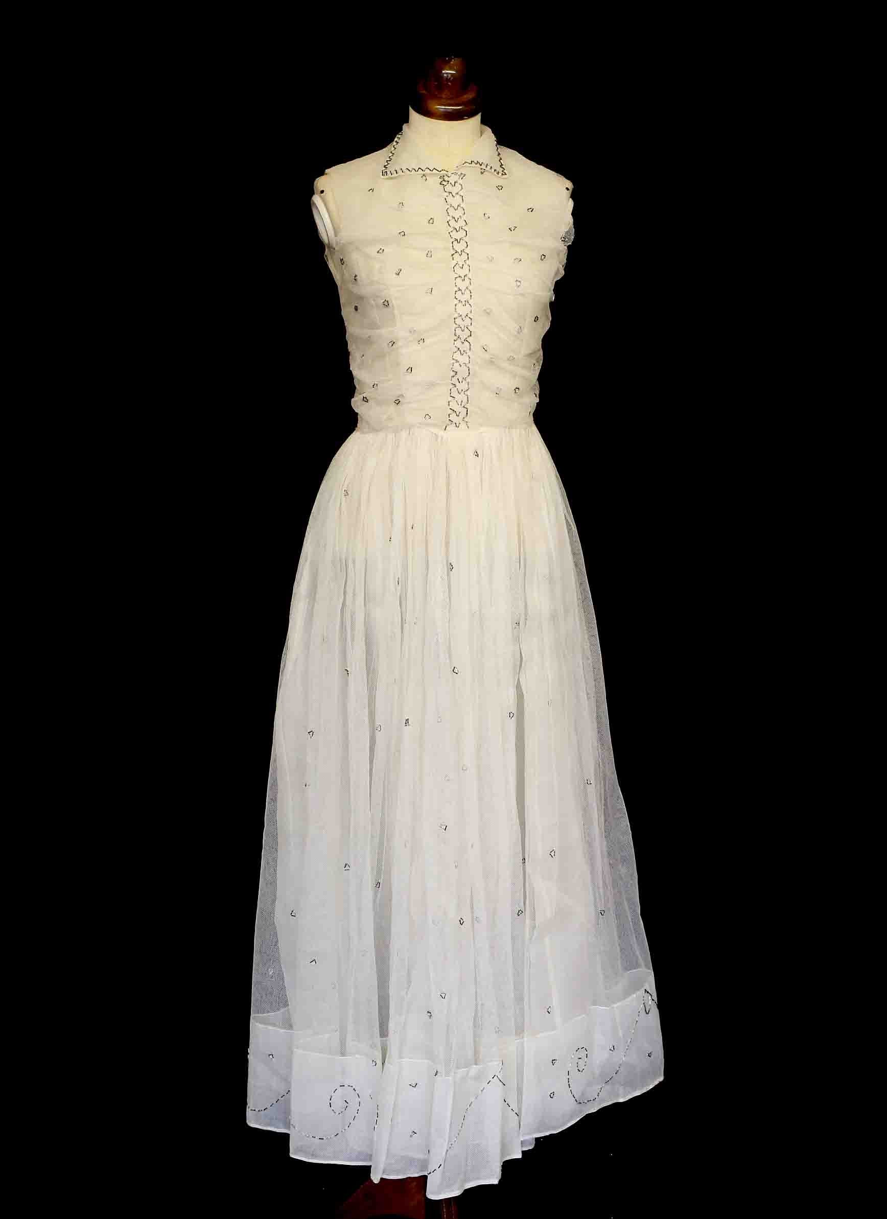 Vintage 1930s Silk Tulle Beaded Dress