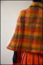 Vintage 1960s Burnt Orange Plaid Mohair Cape