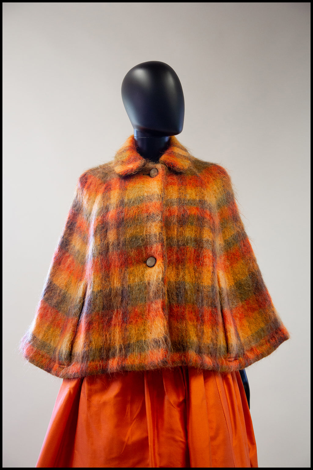 vintage 1960s orange plaid mohair cape alexandra king 