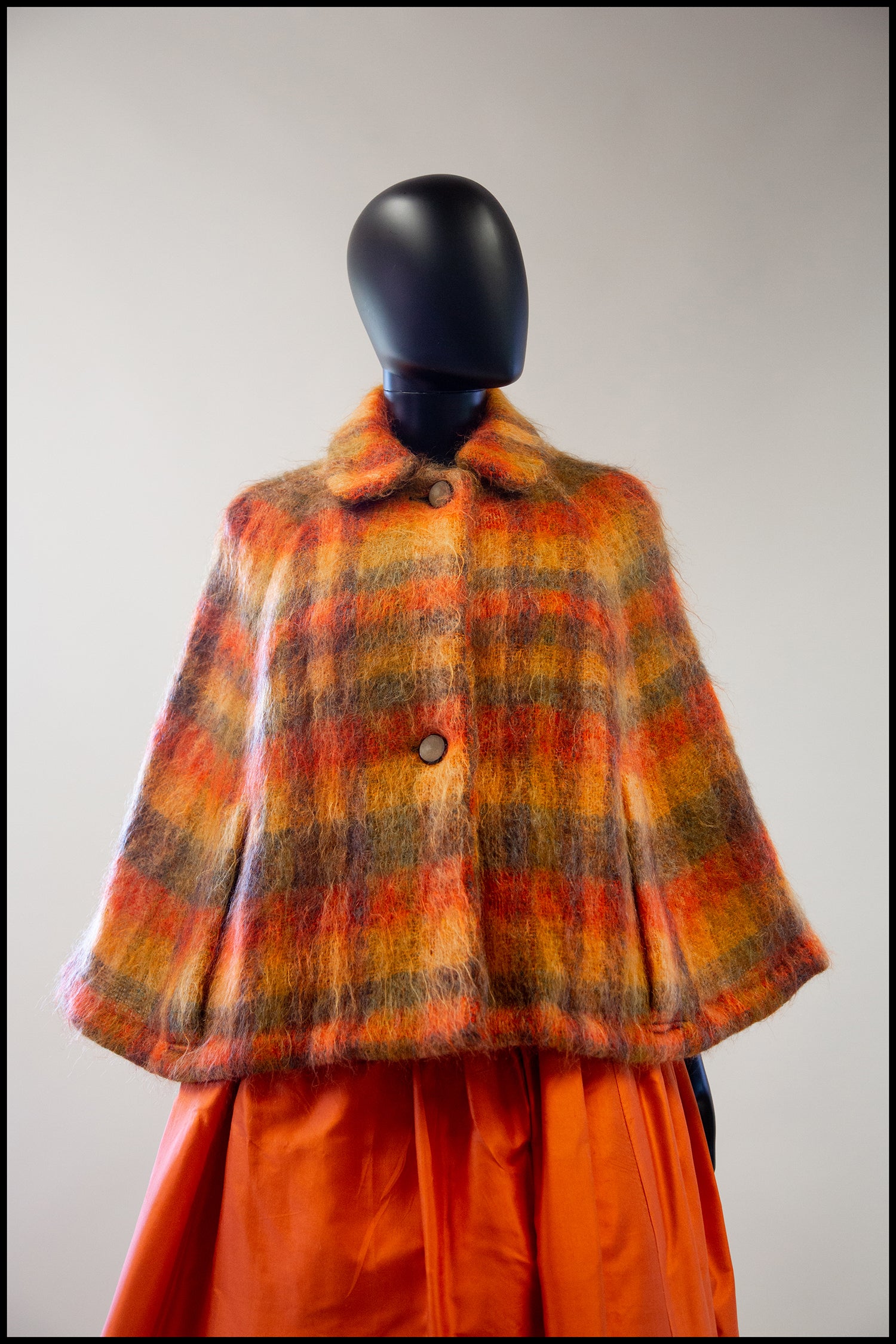 vintage 1960s orange plaid mohair cape alexandra king 