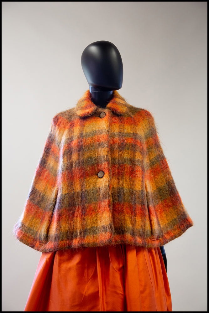vintage 1960s orange plaid mohair cape alexandra king 