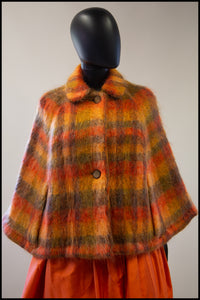 vintage 1960s orange plaid mohair cape alexandra king fall