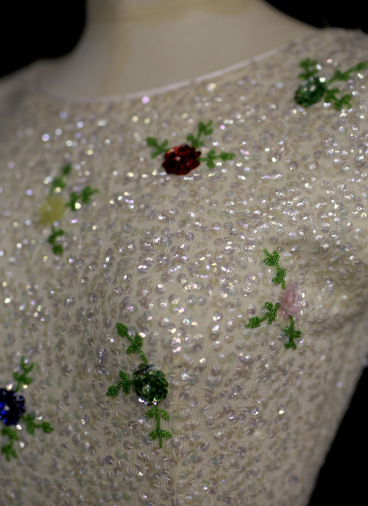 Vintage 1960s White Floral Sequin Wiggle Dress