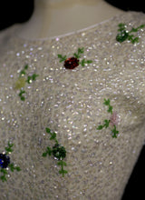 Vintage 1960s White Floral Sequin Wiggle Dress