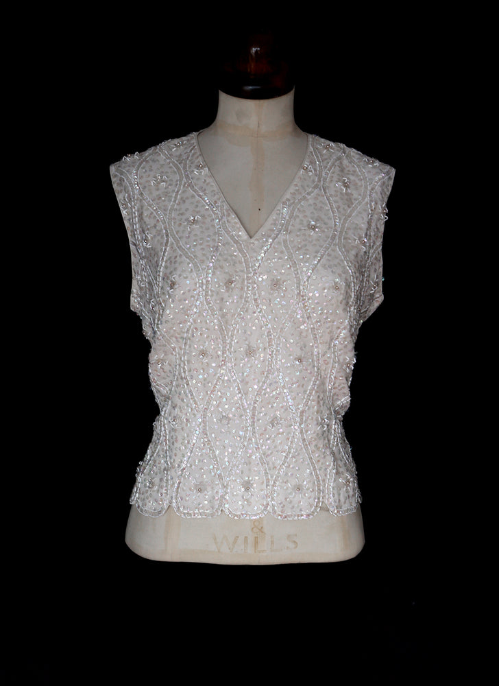 Vintage 1950s Ivory Beaded Top