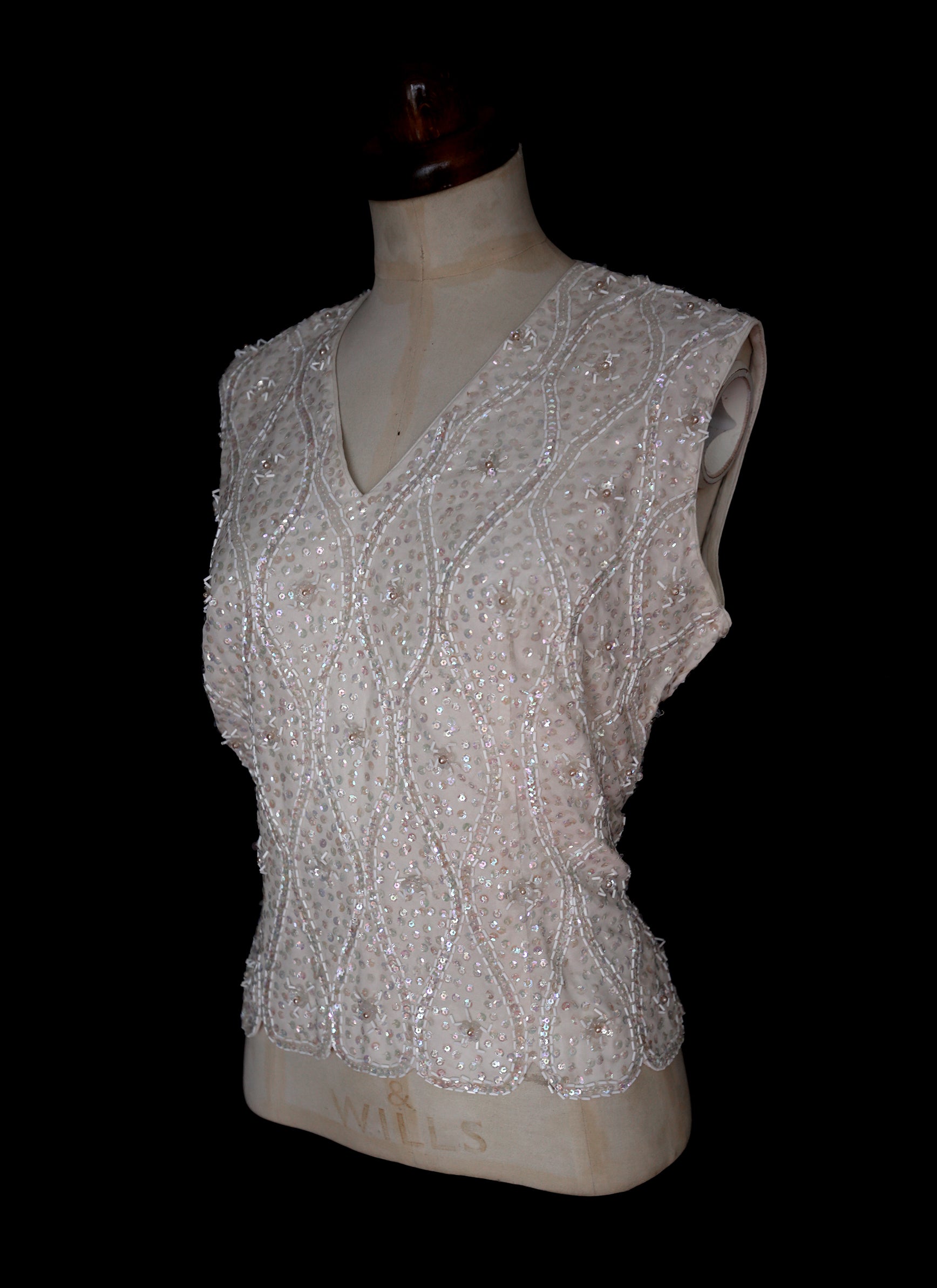 Vintage 1950s Ivory Beaded Top