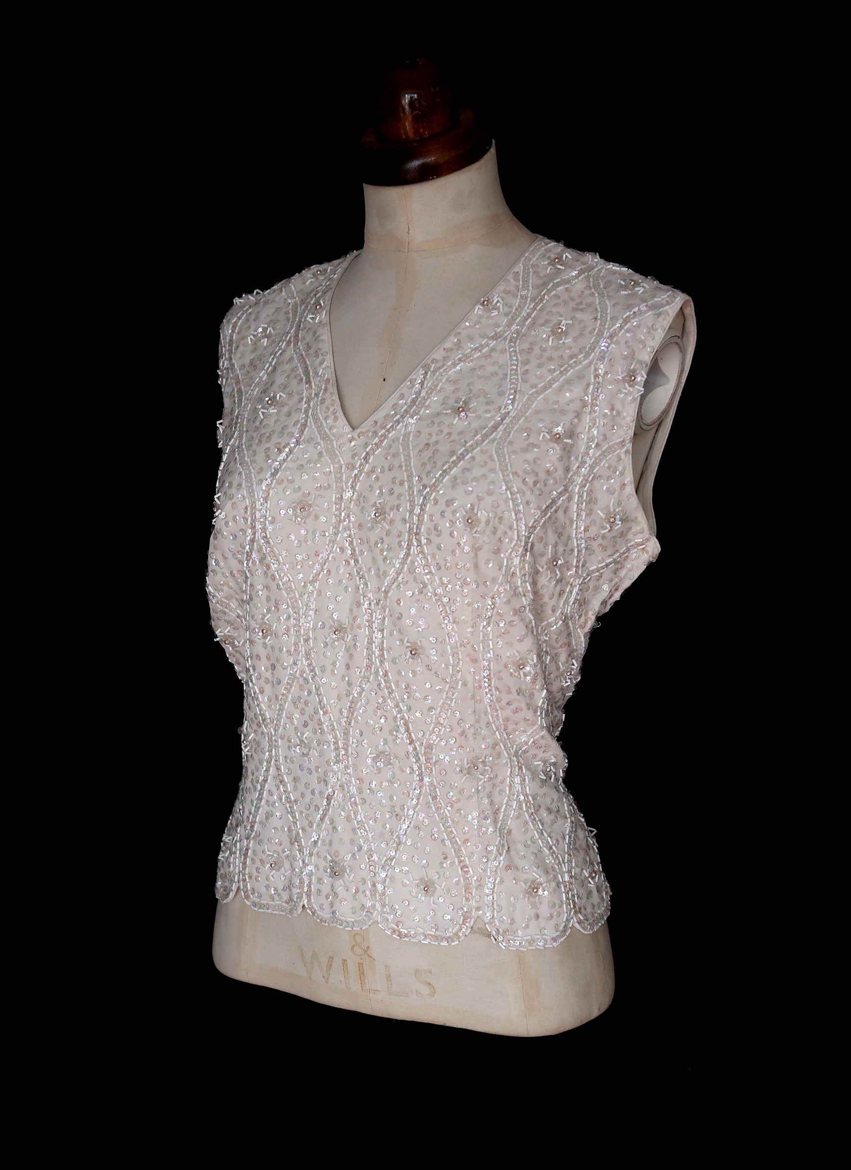 Vintage 1950s Ivory Beaded Top