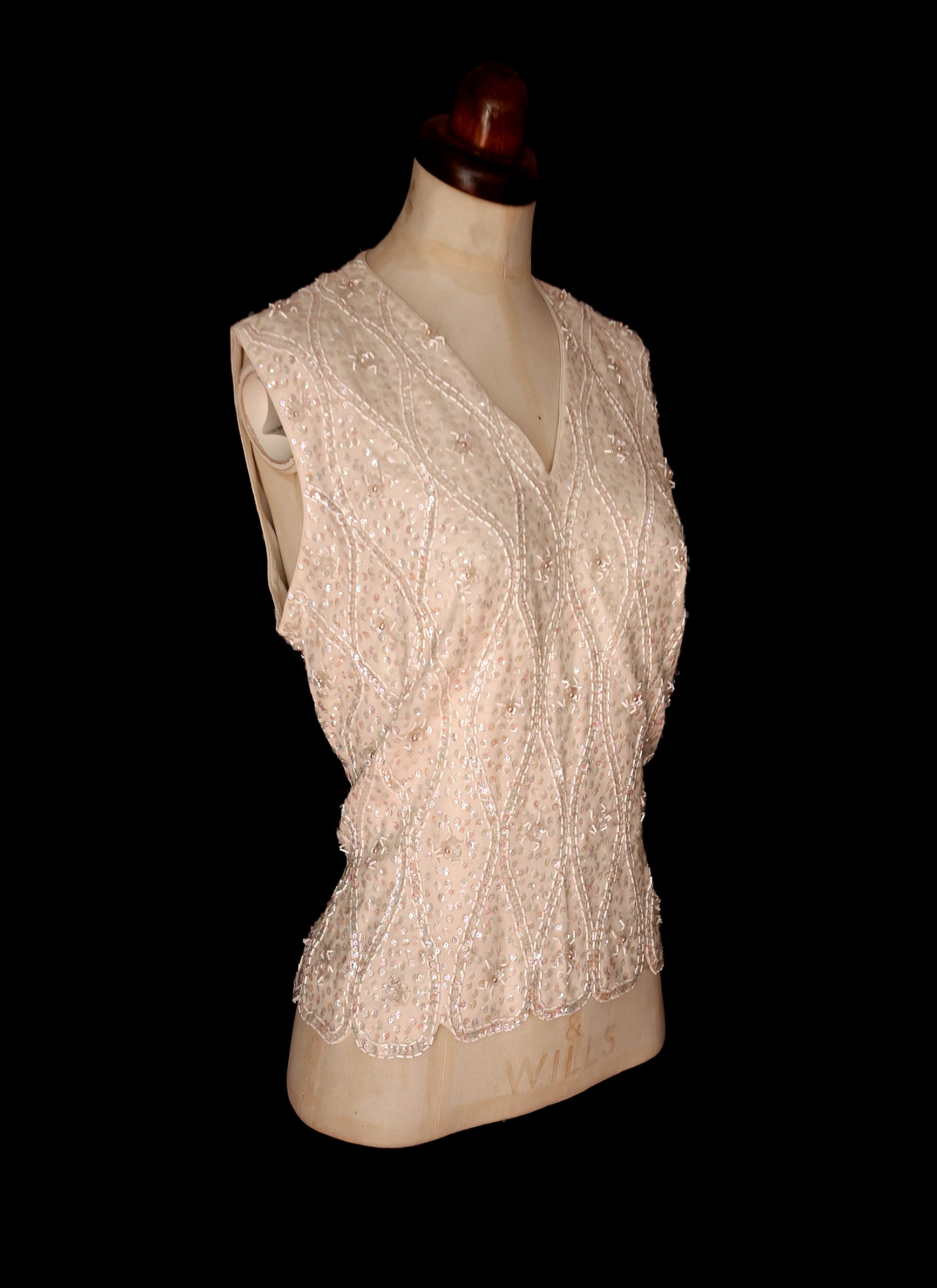Vintage 1950s Ivory Beaded Top