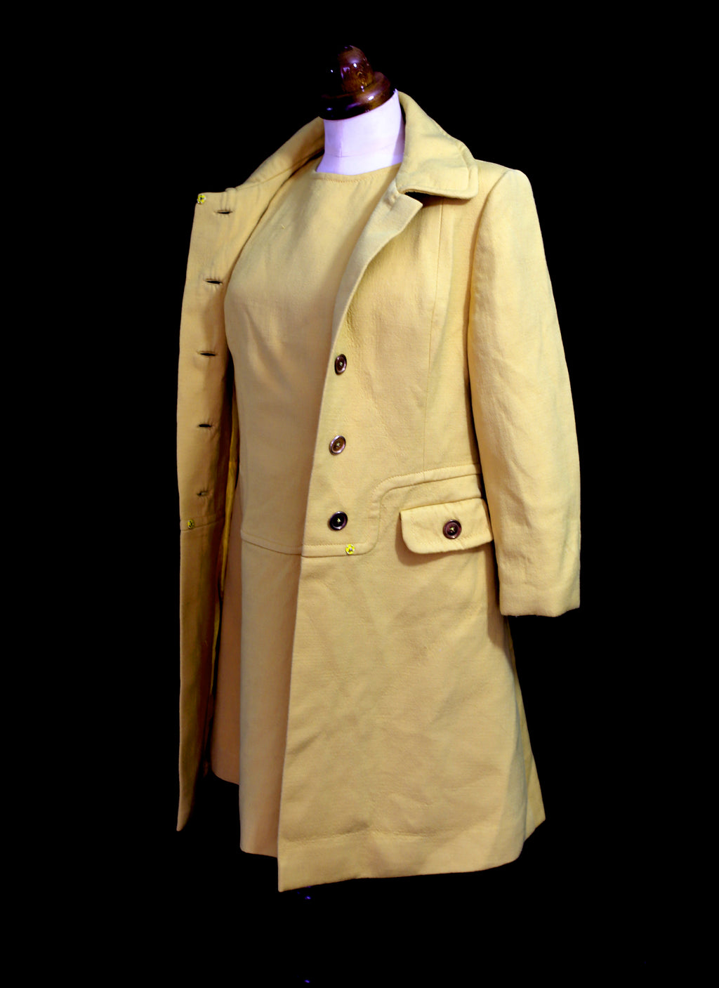 Vintage 1960s Yellow Wool Dress Suit